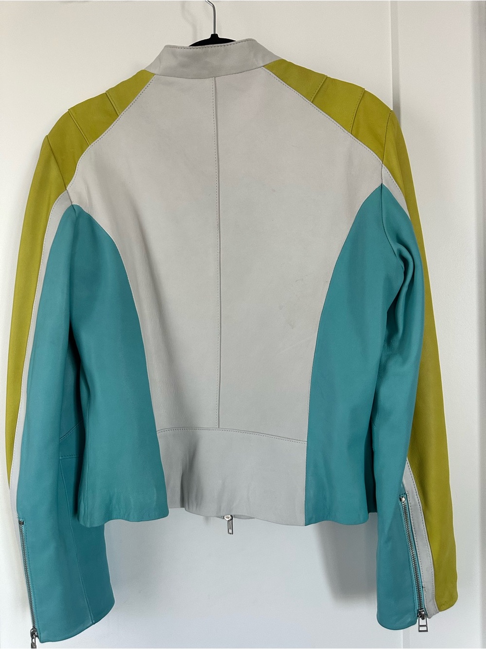 Danier Y2K Colorblock Leather Jacket - White, Teal & Lime - Picture 4 of 10